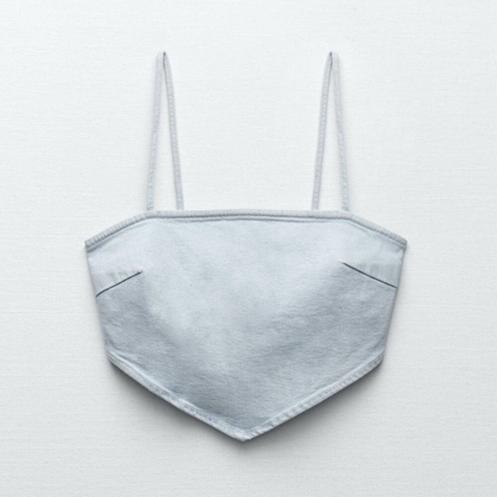 NWT Zara‎ Denim Jean Bandana Crop Top Medium